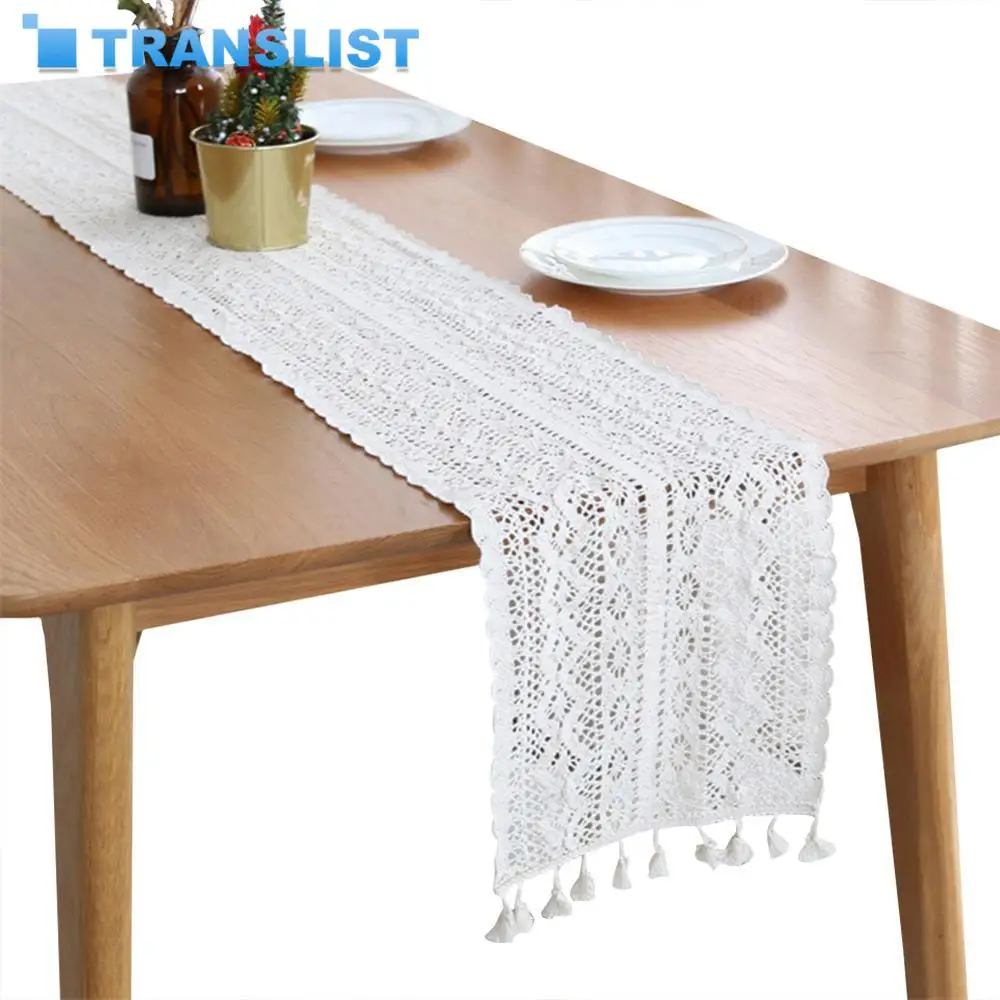 

Macrame Table Runner Cotton Crochet Lace Boho Table Runner with Tassels for Kitchen Table, Wedding, 24 x 180 cm