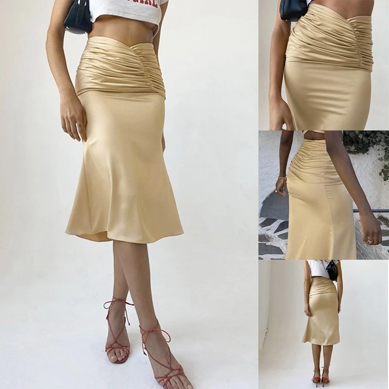 

High Waist Solid Color Ruched Ruffle Zip Up Skinny Patchwork Skirt Spring Summer Women Fashion Streetwear Lounge Wear