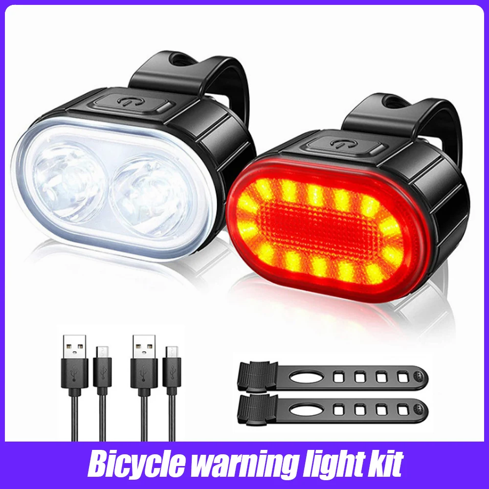 

2Pcs LED Bicycle Lights Set USB Rearchargeable Bike Front Rear Light Bicycle Headlight Taillight Cycling Safety Warning Light