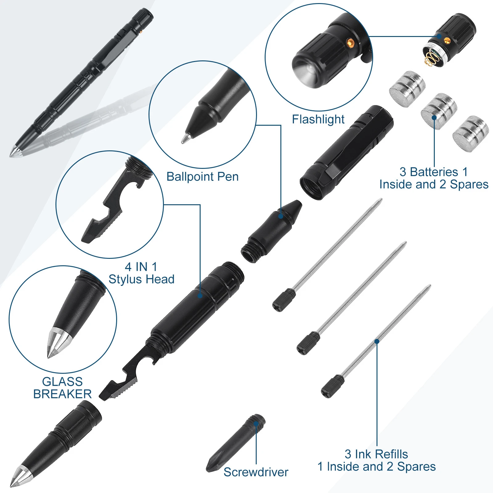 Portable 12-IN-1 Titanium Tactical Fountain Pen Self Defense Emergency Glass Breaker Outdoor Survival EDC Tool Christmas Gift |