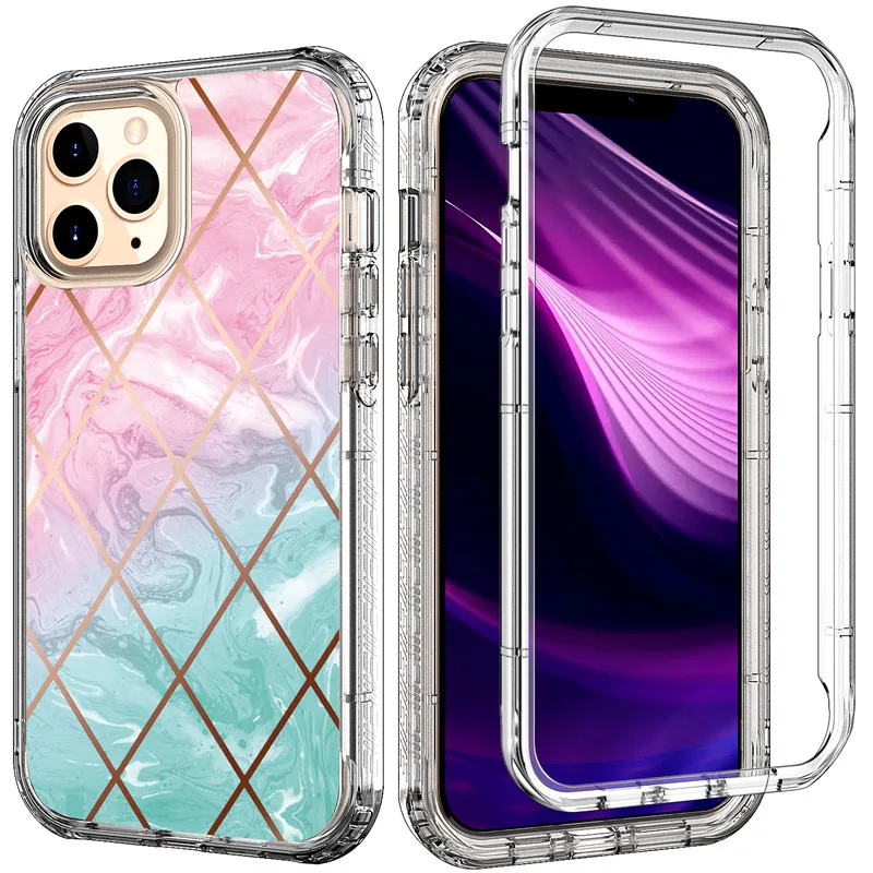 Защитный чехол для iPhone 12 Pro max 360 с геометрическим рисунком мрамор PC + TPU бампер