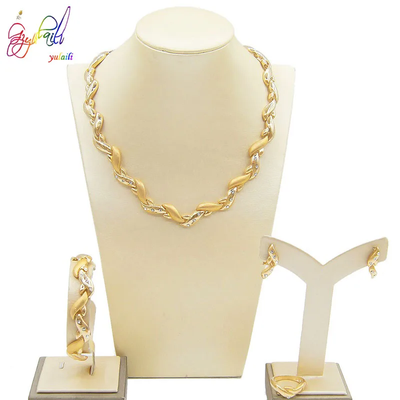 Yulaili New Fashion Vintage Turkish Women African Beads Necklace Earrings Nigeria Wedding Jewelry Sets Dubai Crystal Jewellery | Украшения
