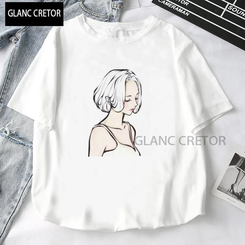

Harajuku Kawaii Printed Womens Tshirts korean kpop Fans Womens T Shirt Top Casual Tshirt Ulzzang tshirt Aesthetic