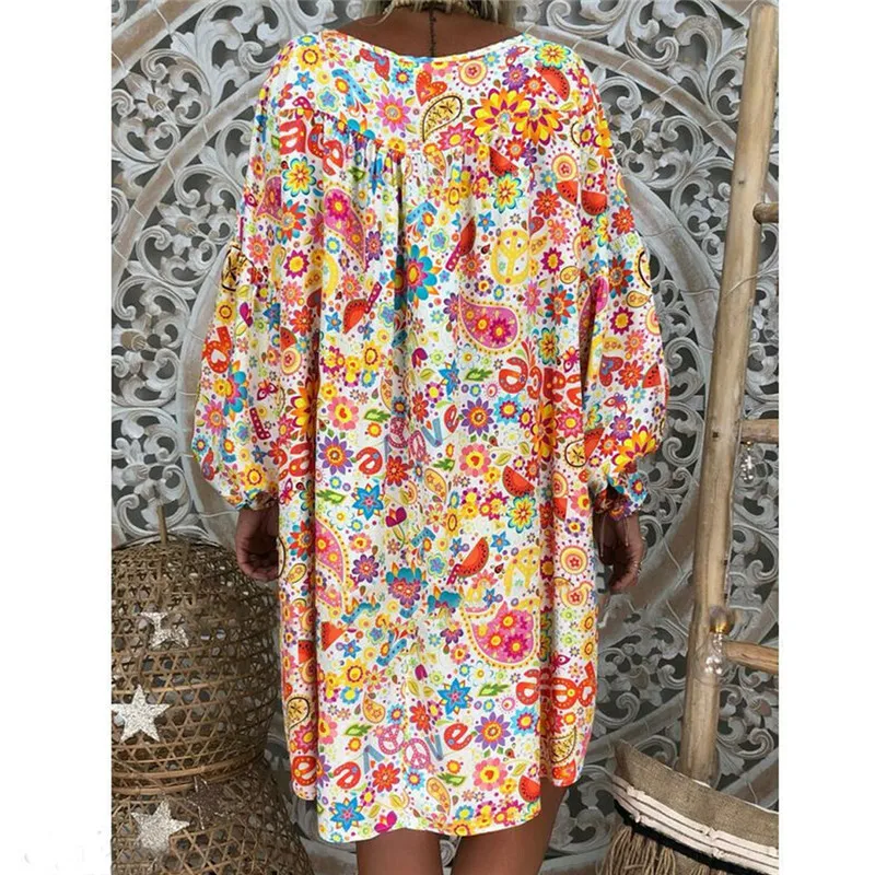 Hirigin женское мини-платье из хлопка и льна в стиле бохо с коротким рукавом