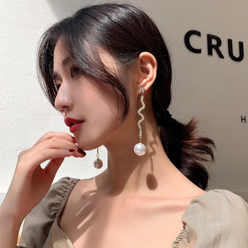 Длинные кисточки кристаллы свисающие серьги для женщин искусственный жемчуг