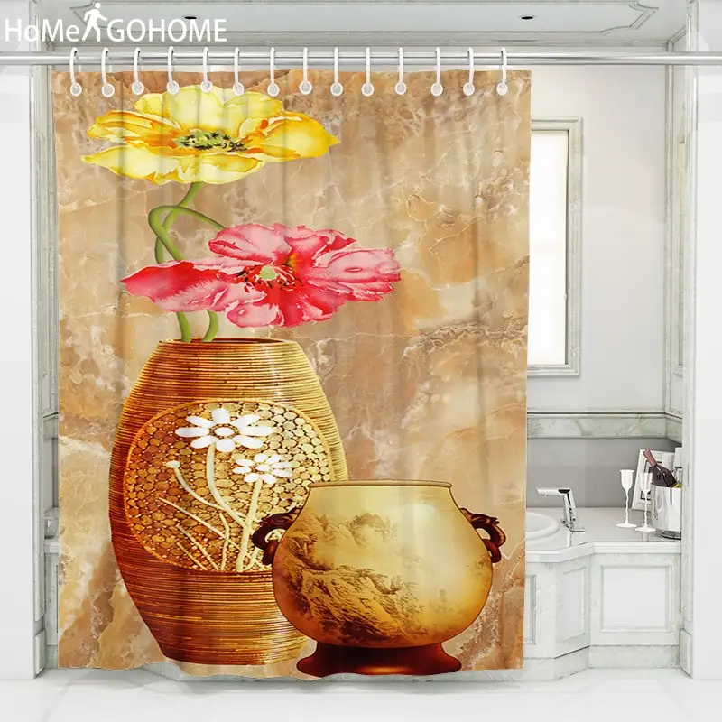 3D занавеска для ванной роскошная мраморная Бохо с цветочным принтом душа
