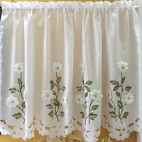 1pcs w75xh90cm luxury american rustic flower embroidered burnout short kitchen curtain half rod coffee cabinet door curtains