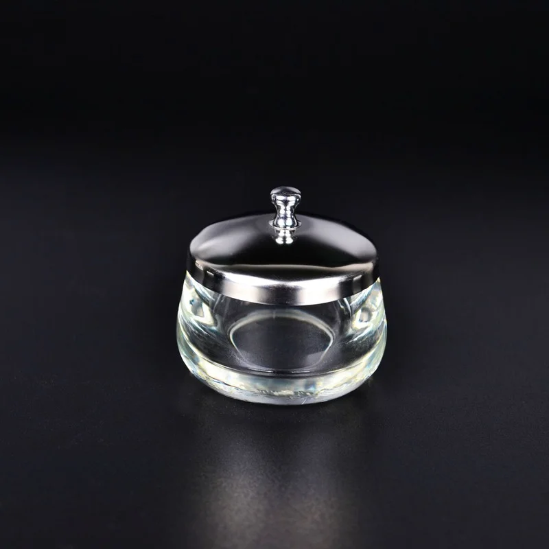 Стеклянная стеклянная кружка для жидкого порошка с металлической крышкой из