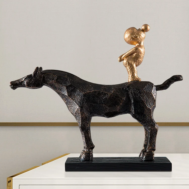 

Luxury Modern Figurines Boy Horse Craft Cute Minimalist Creativity Figurines Animal Resin Dekoracje Do Pokoju Room Decor DM50GT