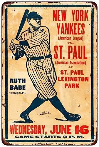 Новый жестяной знак алюминиевые Ретро 1926 Ny Yankees и детка Рут Vs. St. Paul металлическая