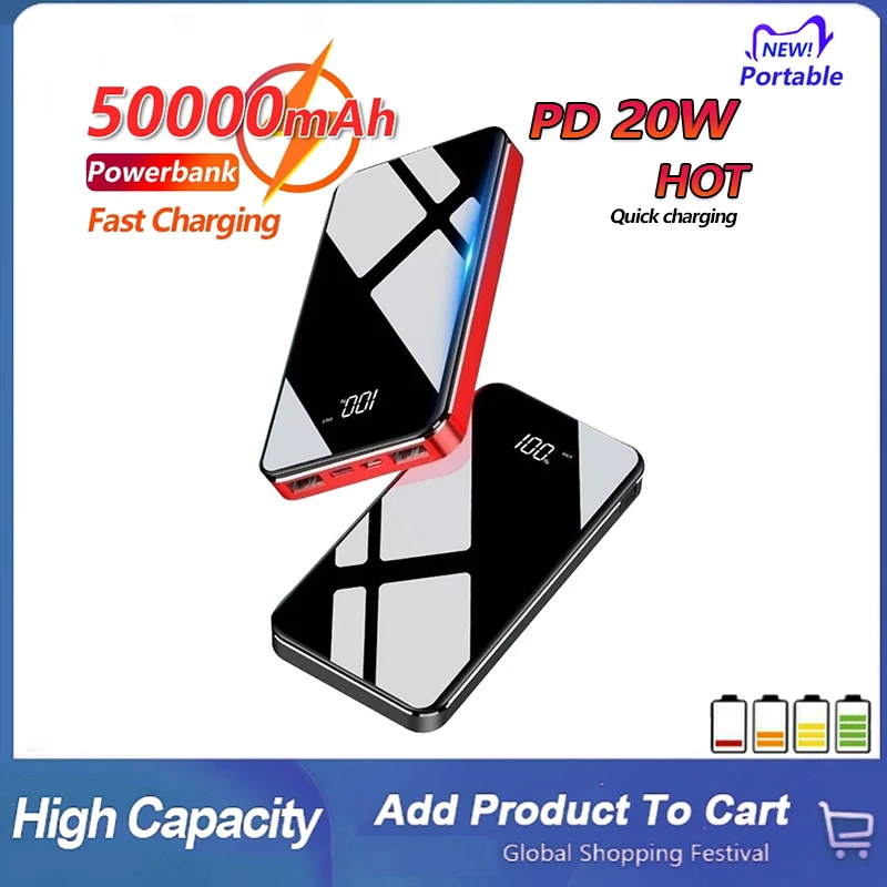 

50000mAh Portable Charger Phone Power Bank Fast Charging for Xiaomi Samsung IPhone External Battery LED Digital Display 2USB