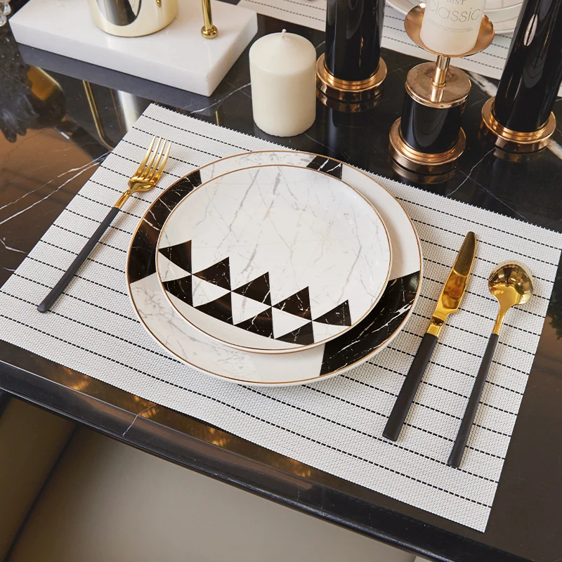 

Creative Luxury Plate Set Western Steak Dining Dishes Serving Plates Set Ceramic Marble Talerze Obiadowe Tableware DI50PZ