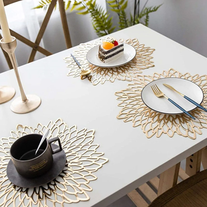 

6PCS PVC Placemat for Dining Table Hollow Pad Coaster Pads Table Bowl Mats