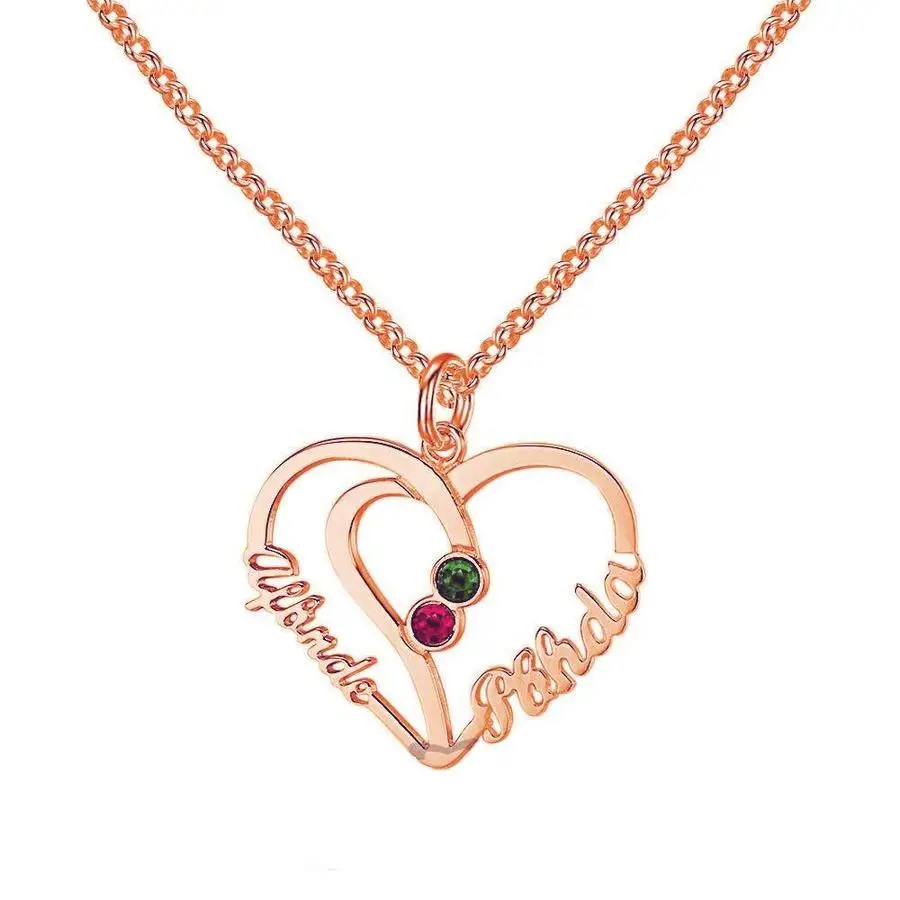 

UNIQUE HEART LOVERS GIFT PERSONALIZED 925 STERLING SILVER BIRTHSTONE NAME NECKLACE