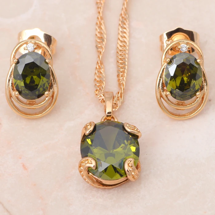 Прекрасный подарок вечерние Ювелирные наборы из зеленого золота с цирконием и