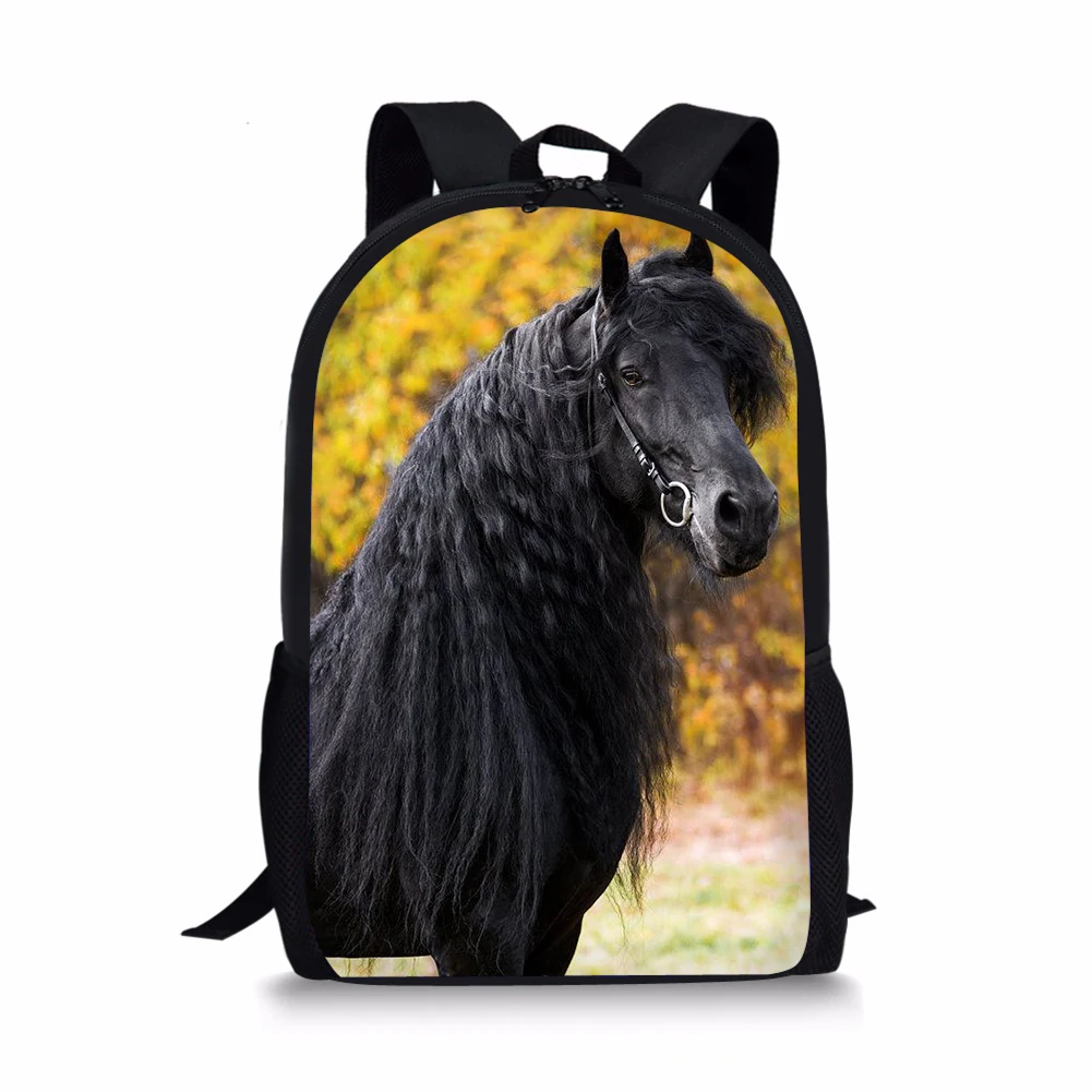 Friesian Horse Print Pattern School Backpack for Teenager Boys Student Custom BookBag Girls Satchel Women Daypack Mochila