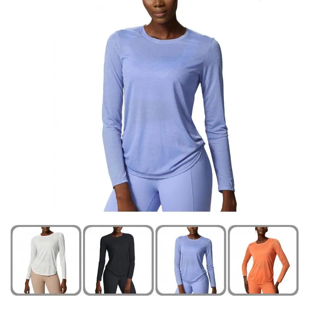 

Практичная тренировочная футболка из полиэстера с длинным рукавом, Безворсовая тренировочная футболка, тонкая работа для бега