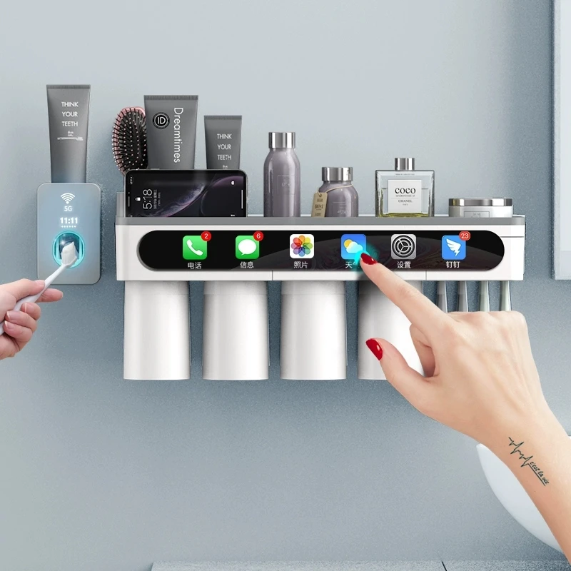 

Magnetic Adsorption Toothbrush Holder Automatic Toothpaste Squeezer Home Storage Shelves Bathroom Accessories Set Household Item