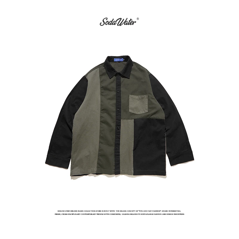 Sodaводяная Мужская ретрорубашка уличная Свободная Повседневная рубашка для