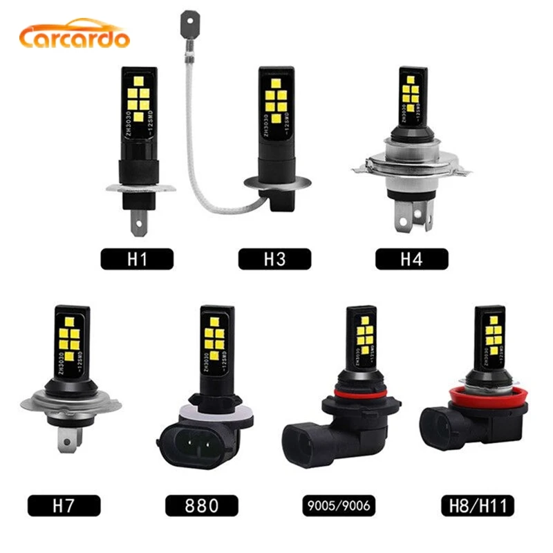 Автомобильные светодиодные противотуманные фары Carcardo 2 шт. H1 H3 H7 H8 H11 9005 9006 HB4 12 В