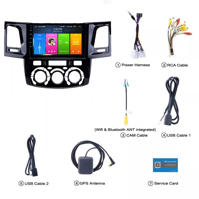 

Wanqi 9-inch Android 10.0 Car Radio GPS Navigation Radio Multimedia Player for Toyota Hilux 2005-2008 Stereo Device 2.5D WIFI