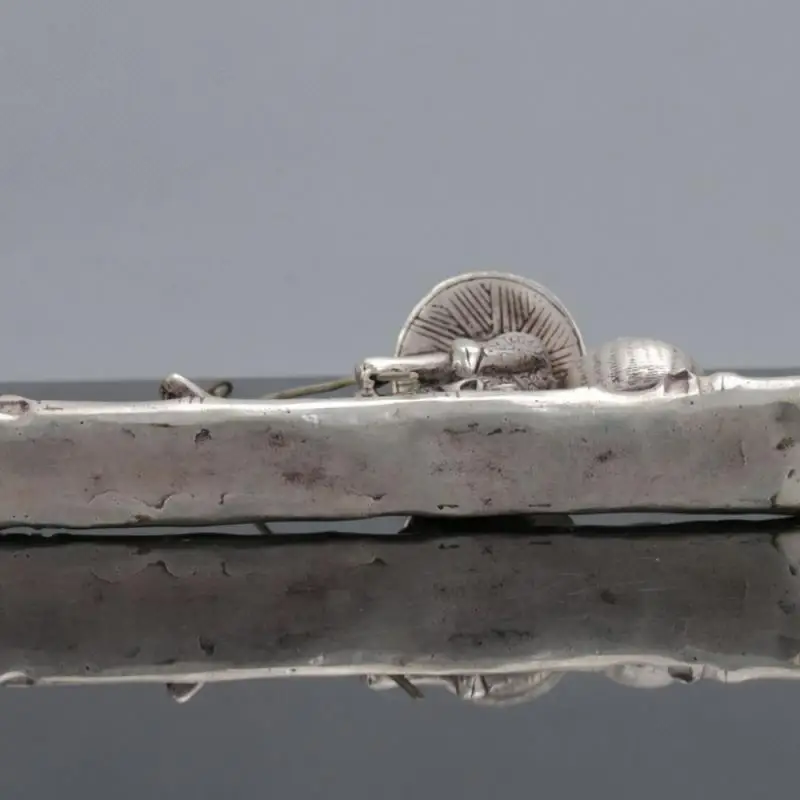 

Old Chinese Tibet Silver Hand Carved Fisherman & His Bamboo Raft Statue