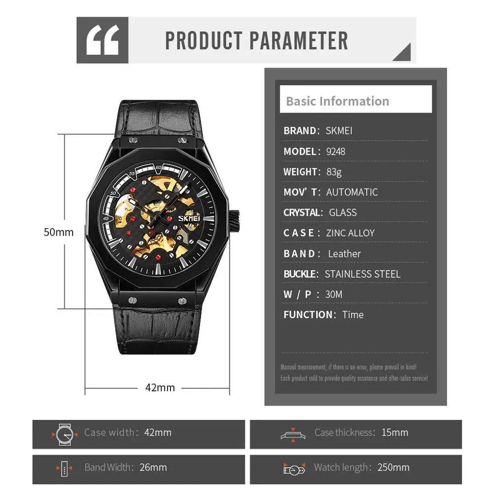 

SKMEI Creative Mens Automatic Watches Hollow Dial Waterproof Men Mechanical Wristwatches Leather Strap Watch reloj hombre 9248