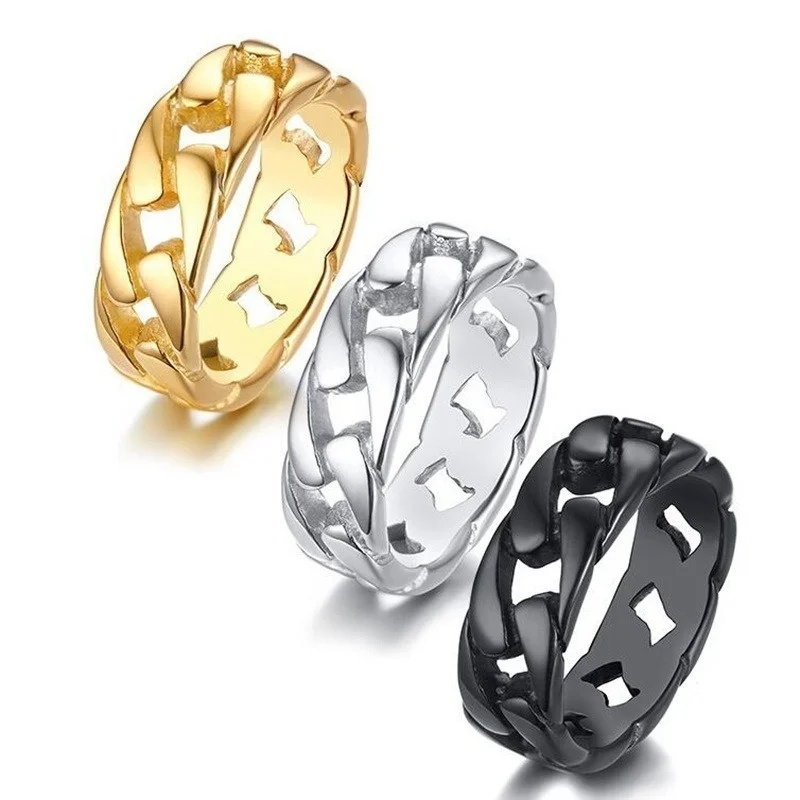 

Simple Fashion Creative Hollow Cuban Link Chain Rings Creative fashion accessories for Men