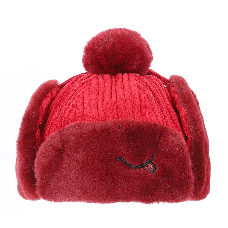 Детская зимняя шапка для мальчиков и девочек теплая хлопковая с помпонами