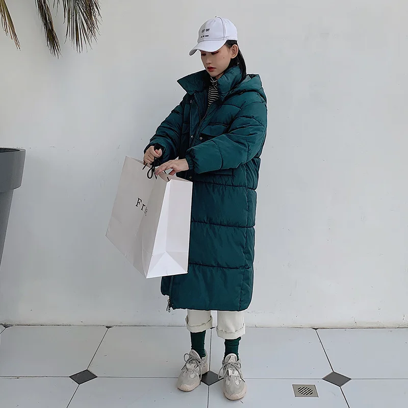 

New down jacket hooded thick warm long winter coat women's Korean version of the weight 100KG super increase women's jacket