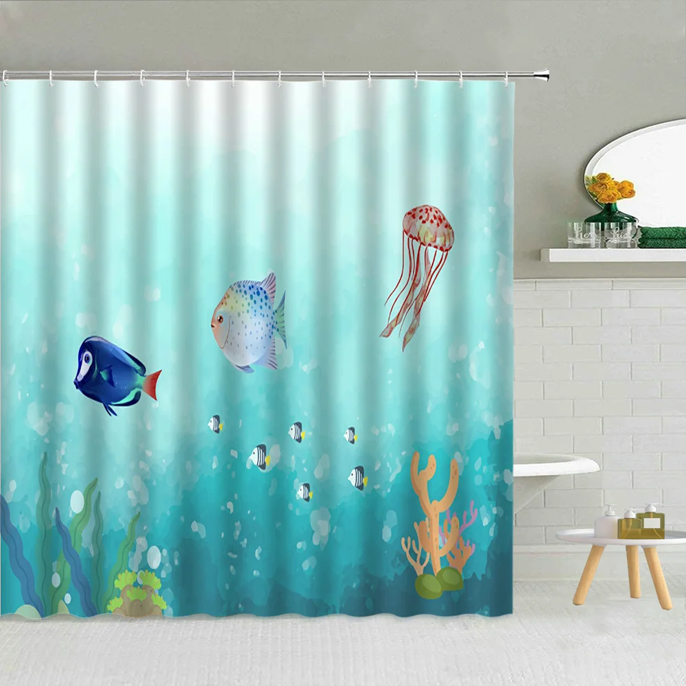 Штора для душа с изображением животных океана акулы Дельфина медузы детский