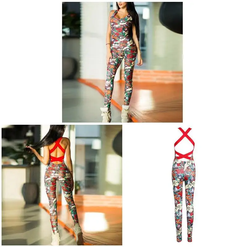 

Nice Pop Women Printing Floral Design Sleeveless Jumpsuit Sportswear Tracksuit For Fitness Pop 88
