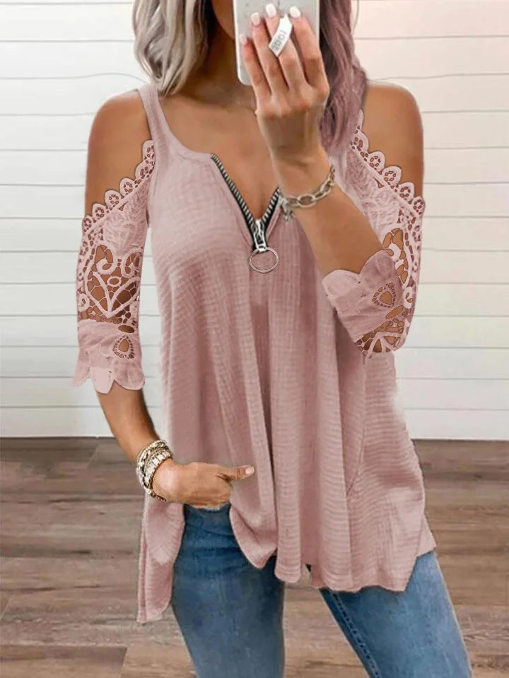

2021 European and American foreign trade cross-border new sling hollow lace sleeves knit vest women's blouse TB3003