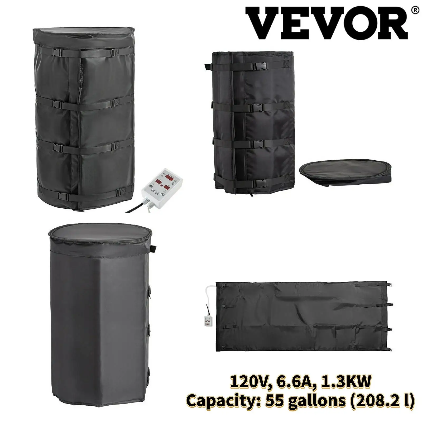 

VEVOR 55 Gal / 208L Drum Blanket Heater 120V 1300W 6.6A Temperature Adjustment Heating Full-Wrapped for Chemicals Paints Greases