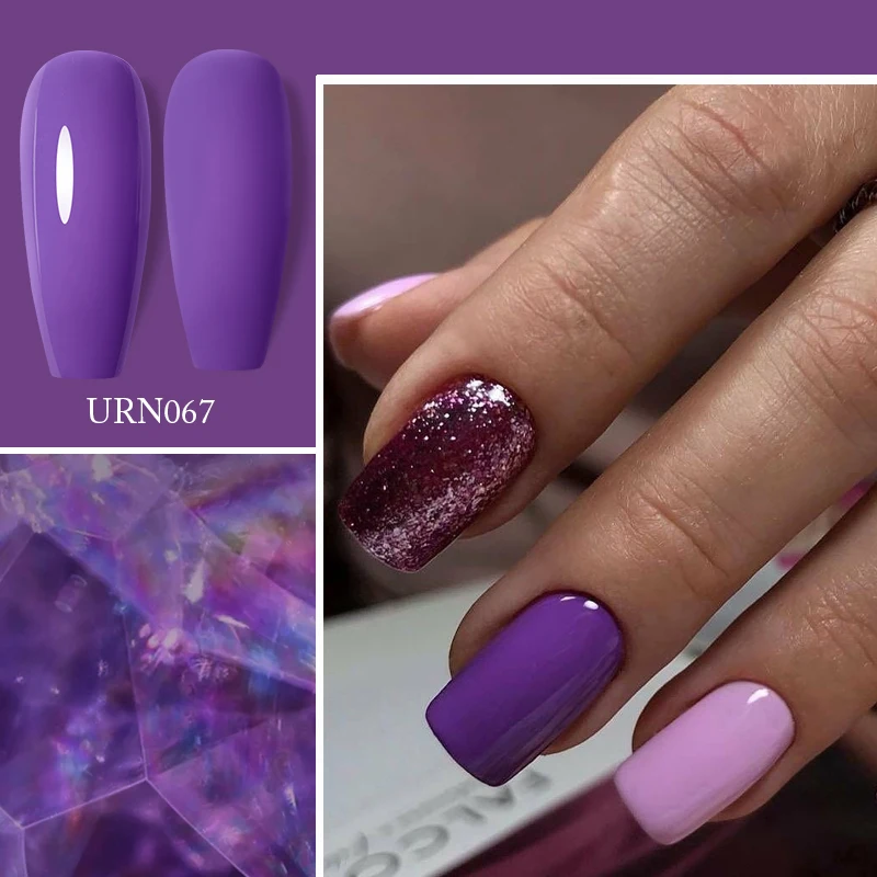 Набор гель-лаков для маникюра с фиолетовыми блестками