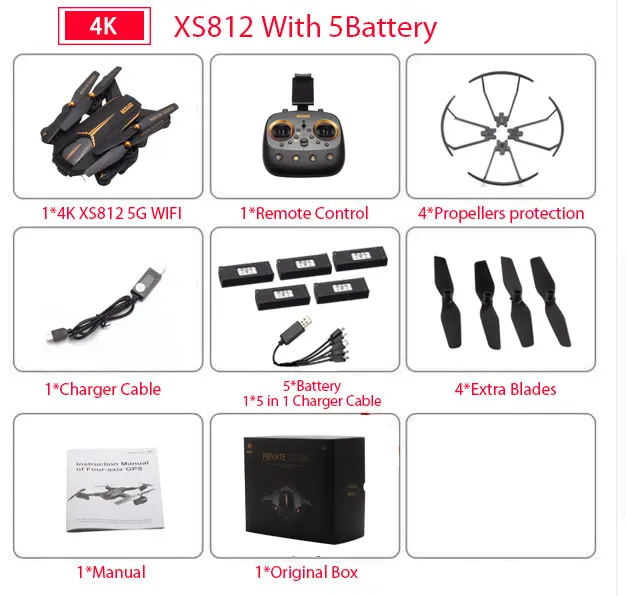 4K 5B Color Box VISUO XS812 4K gps Радиоуправляемый Дрон с камерой 2MP/5MP HD 5G wifi FPV один ключ возврата RC Квадрокоптер Вертолет VS SG900 E511 E58 Дрон - Цвет: 4K 5B Color Box