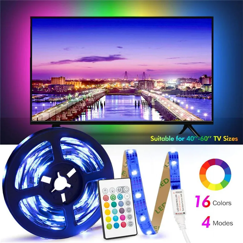 USB Led Strip Rgb Controller Backlight Length 7.87in (2.4M) Suitable for 40-65 feet hd TV 16 Colors Luces Decoracion 40SEP03 | Лампы и