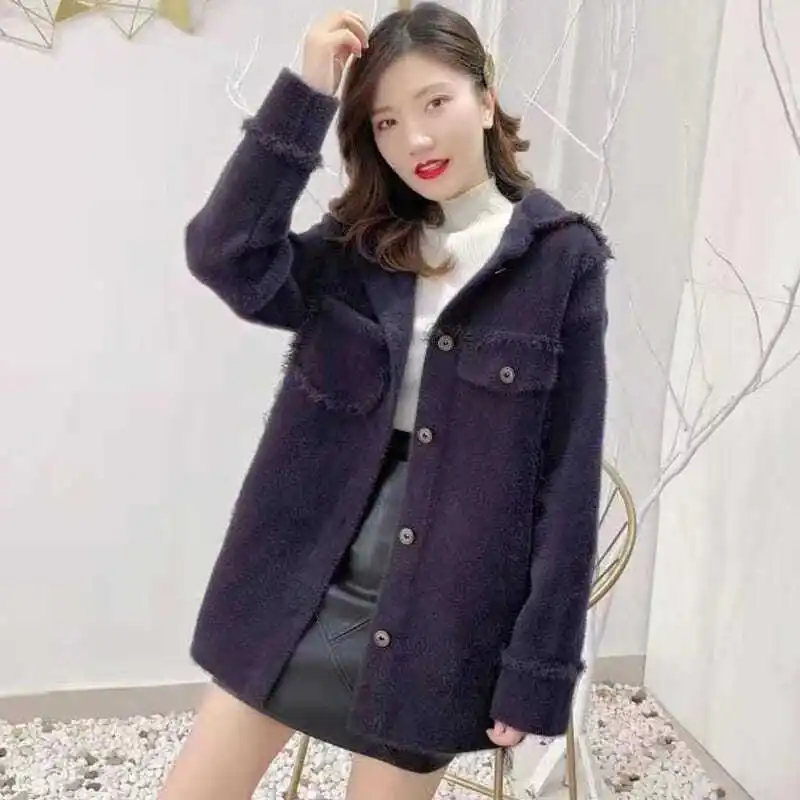 Женский кашемировый вязаный кардиган повседневный Свободный из искусственной