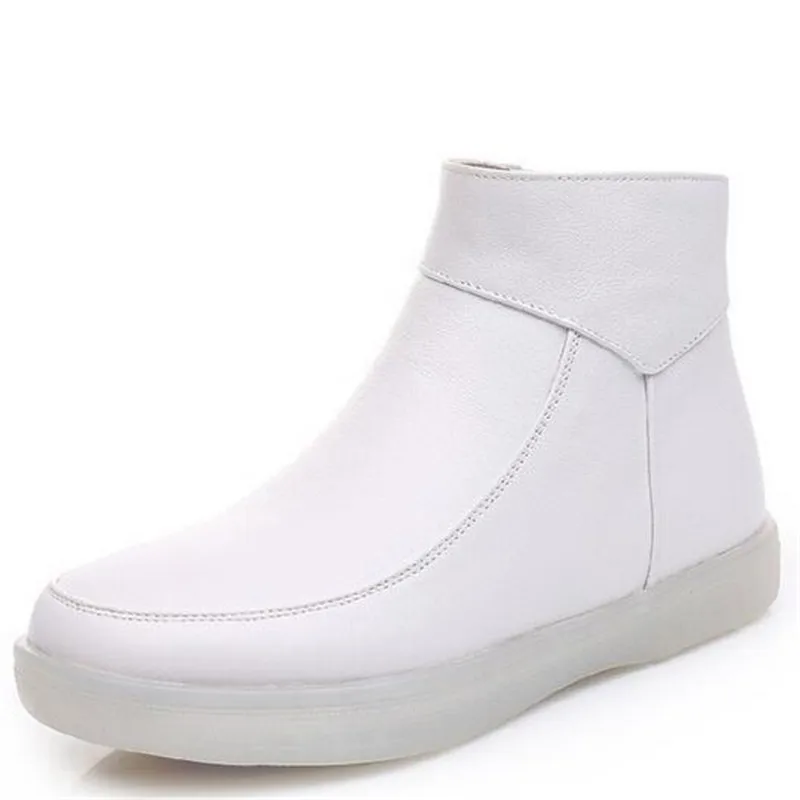 

High Quality Soft Cowhide Autumn Leather Shoes White Boots Flat Soft Comfort Hospital Doctors Nurses Boots Women Winter Boots