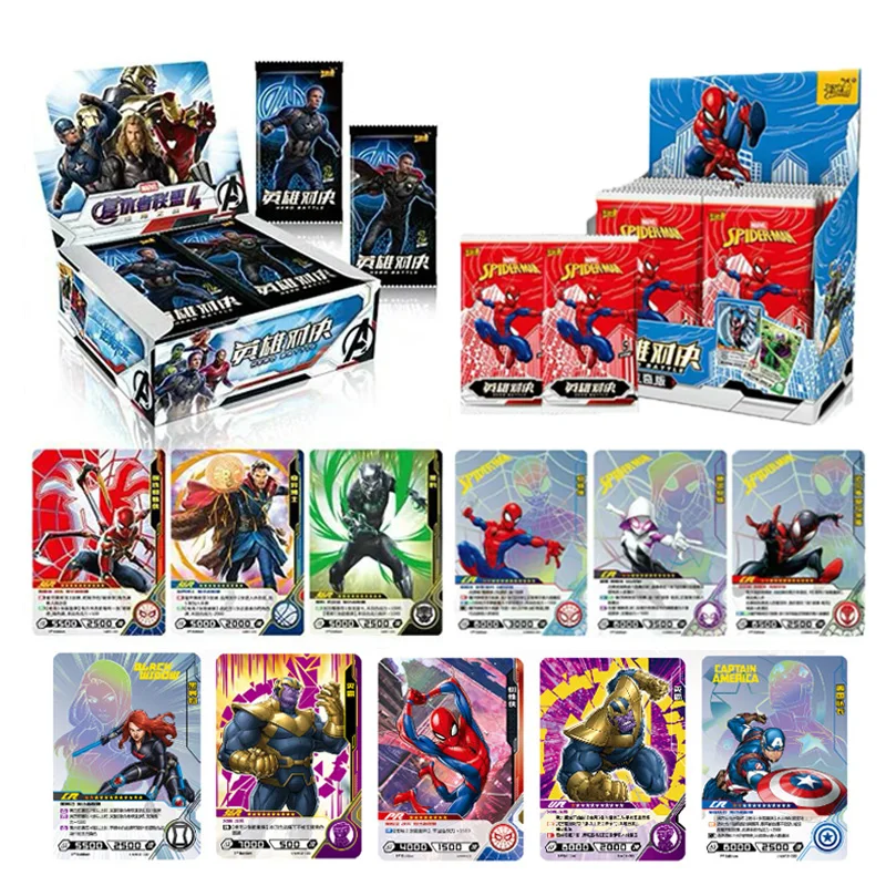 Cartas de Los Vengadores originales de Marvel, colecci&oacute;n de personajes de Anime de Iron Man, Capit&aacute;n Am&eacute;rica, juego de cartas de bronce en 3D Flash, juguetes de mesa-0