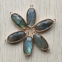 wholesale 6pcslot natural labradorite stone section oval shape gold color connector pendants for jewelry making free shipping