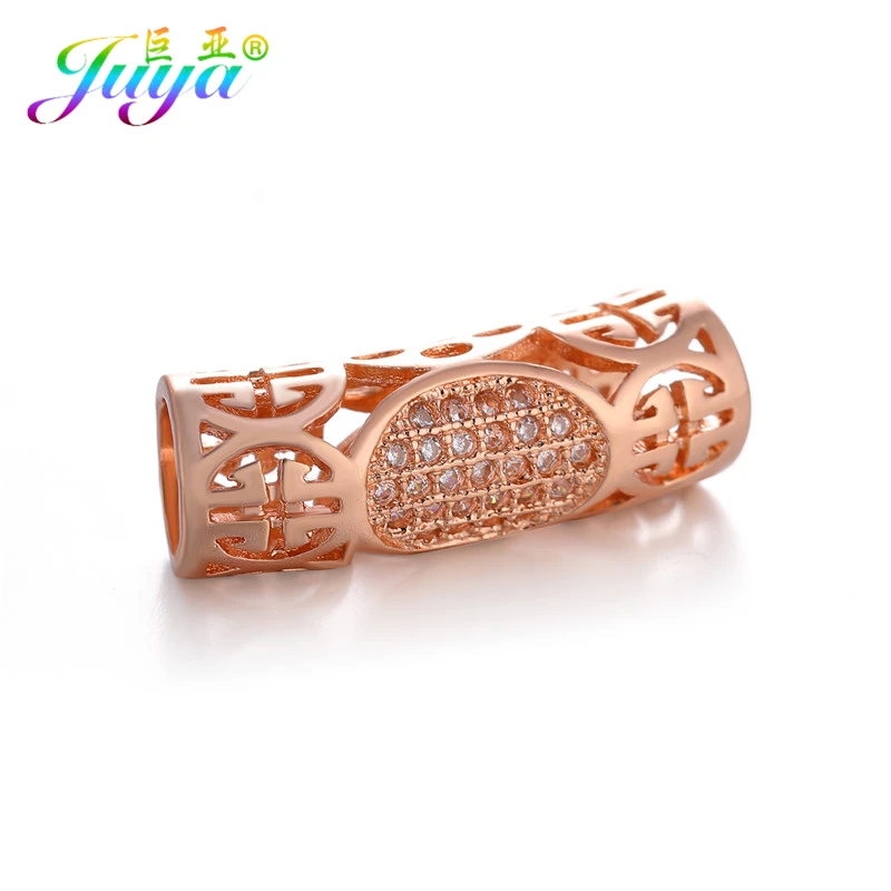 Rose Gold Juya DIY золотые/серебряные/розовые золотые разделительные бусины, поставки, микро проложенные циркониевые изогнутые трубчатые бусины для изготовления ювелирных изделий из натурального камня и жемчуга - Цвет: Rose Gold