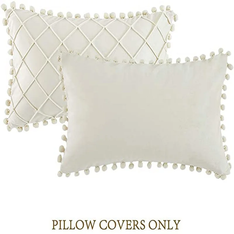 inyahome velvet waist throw pillow with pompom solid color decorative cushio pillow pink grey green solid velvet home pillowcase free global shipping