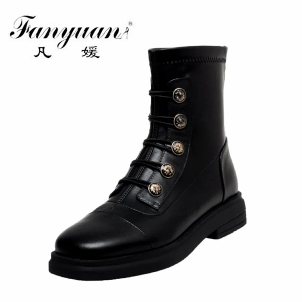 

Fanyuan Round Toe Thick Heels Women Ankle Boots 2021 Autumn Winter Fashion Buttol decoration Concise Casual Shoes Woman