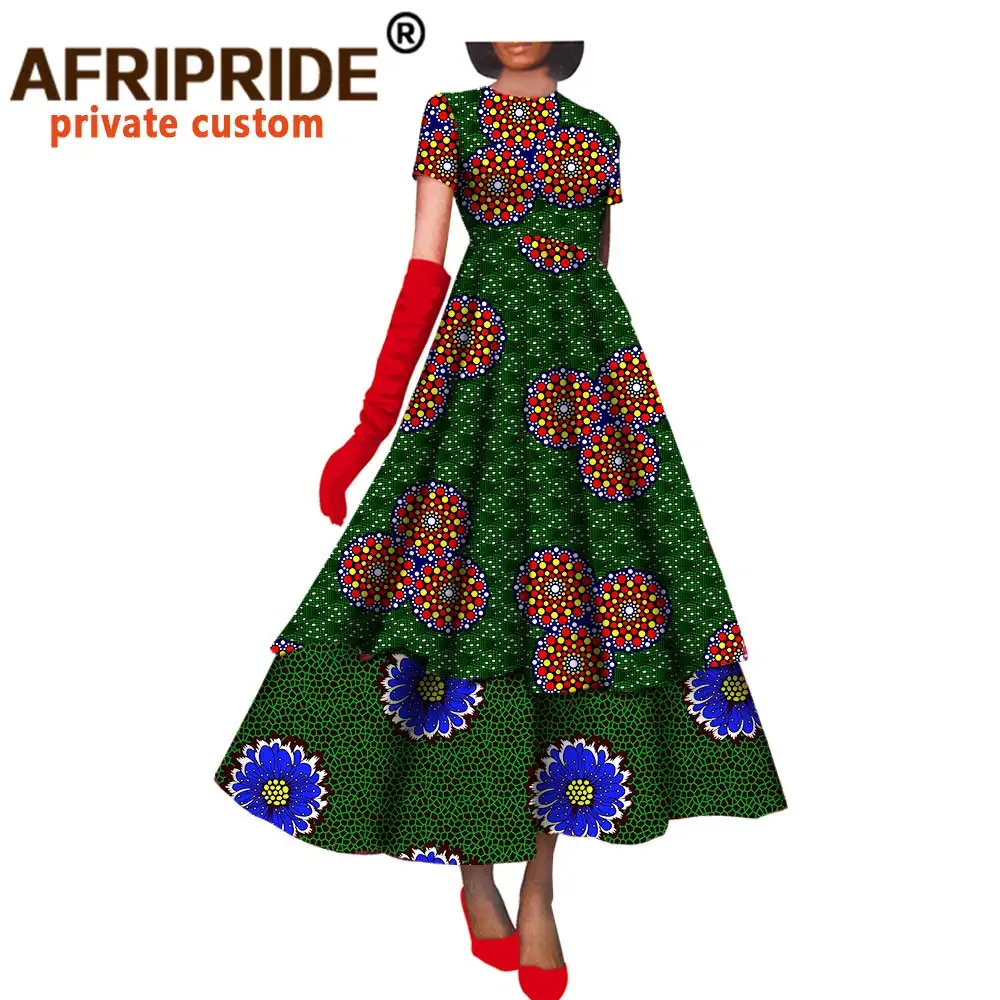 African Dresses for Women Fashion Party Sexy Midi Dress Bazin Riche Printed Clothing Short Sleeve Dashiki Ankara Wear A722502