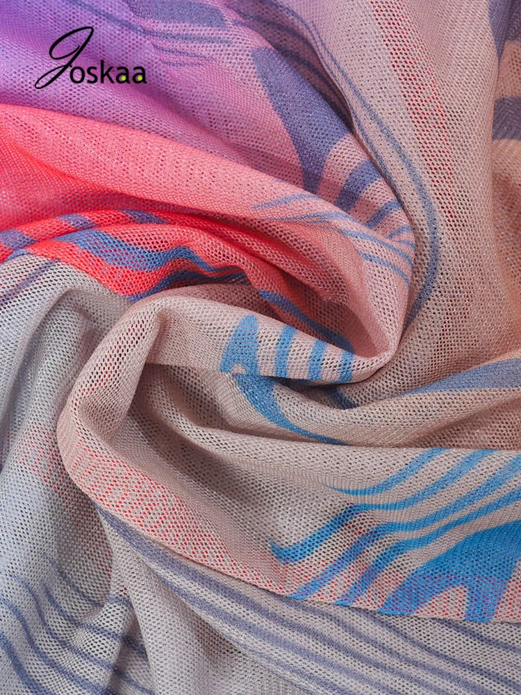 

Joskaa Mesh Printed V Neck Line Up Long Flare Sleeve And Leggings 2 Pieces Set Lady Sexy Club Party Outwear Matching Tracksuit