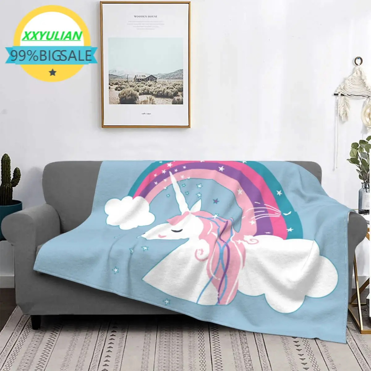 

Rainbow And Stars Unicorn Blankets Flannel Spring/Autumn Animal Magical Breathable Warm Throw Blanket for Bedding Car Rug Piece