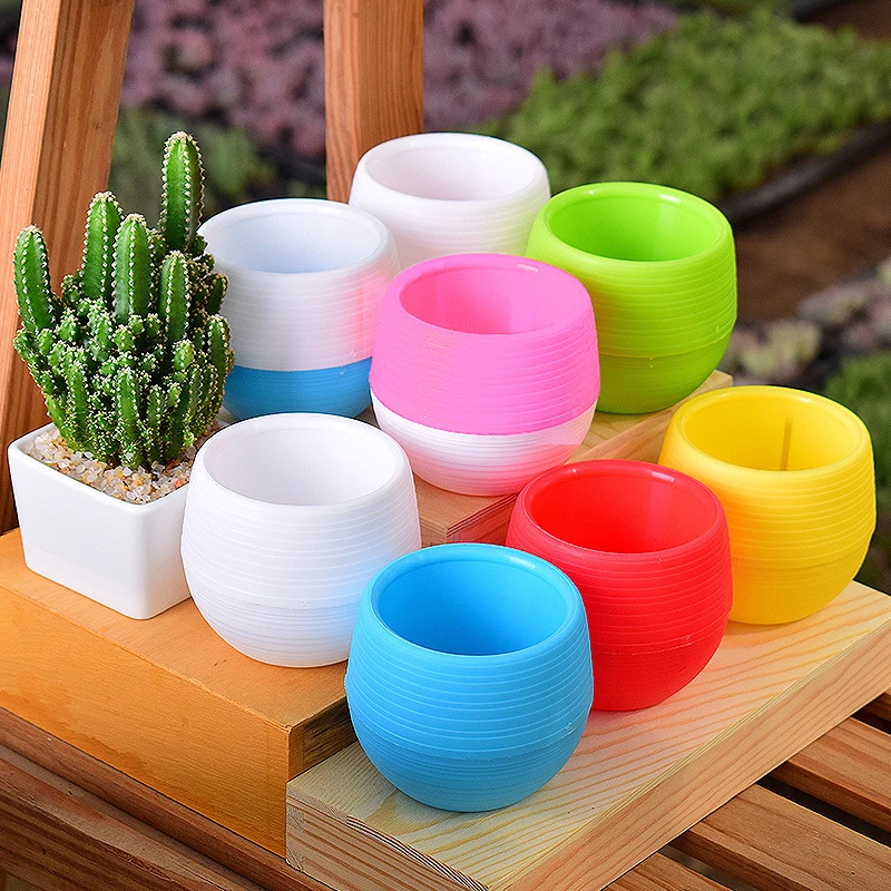 

1pc Mini Flower Pots Colourful Round Plastic Plant Flower Pot Garden Home Office Decor Plastic Nursery Pots Succulents Pot