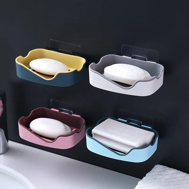 

Soap Rack No Drilling Wall Mounted Double Layer Self Adhesive Soap Holder Soap Sponge Dish Bathroom Accessories Soap Dishes Box