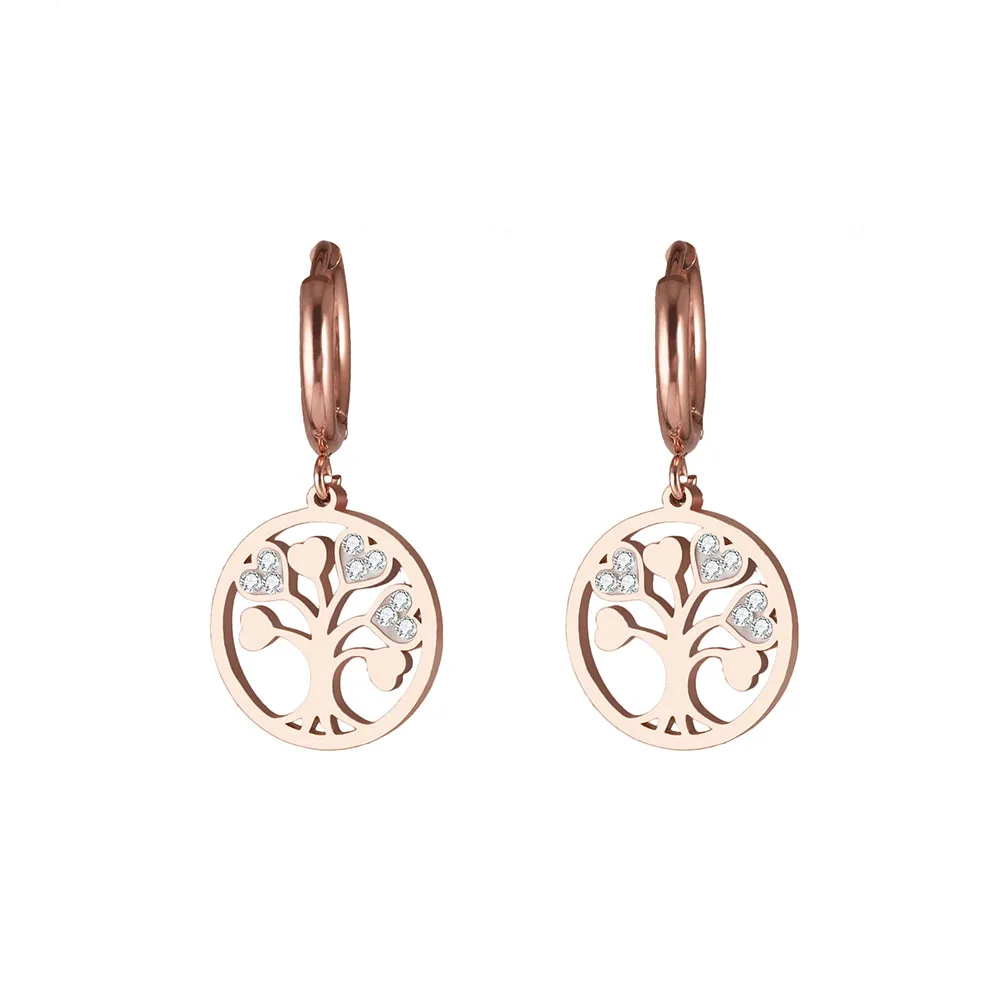 

Rose Gold Silvery Small Hoop Earrings for Women Accessories Tree of Life Drop With Circle Earrings Female Fashion Jewelry 2021